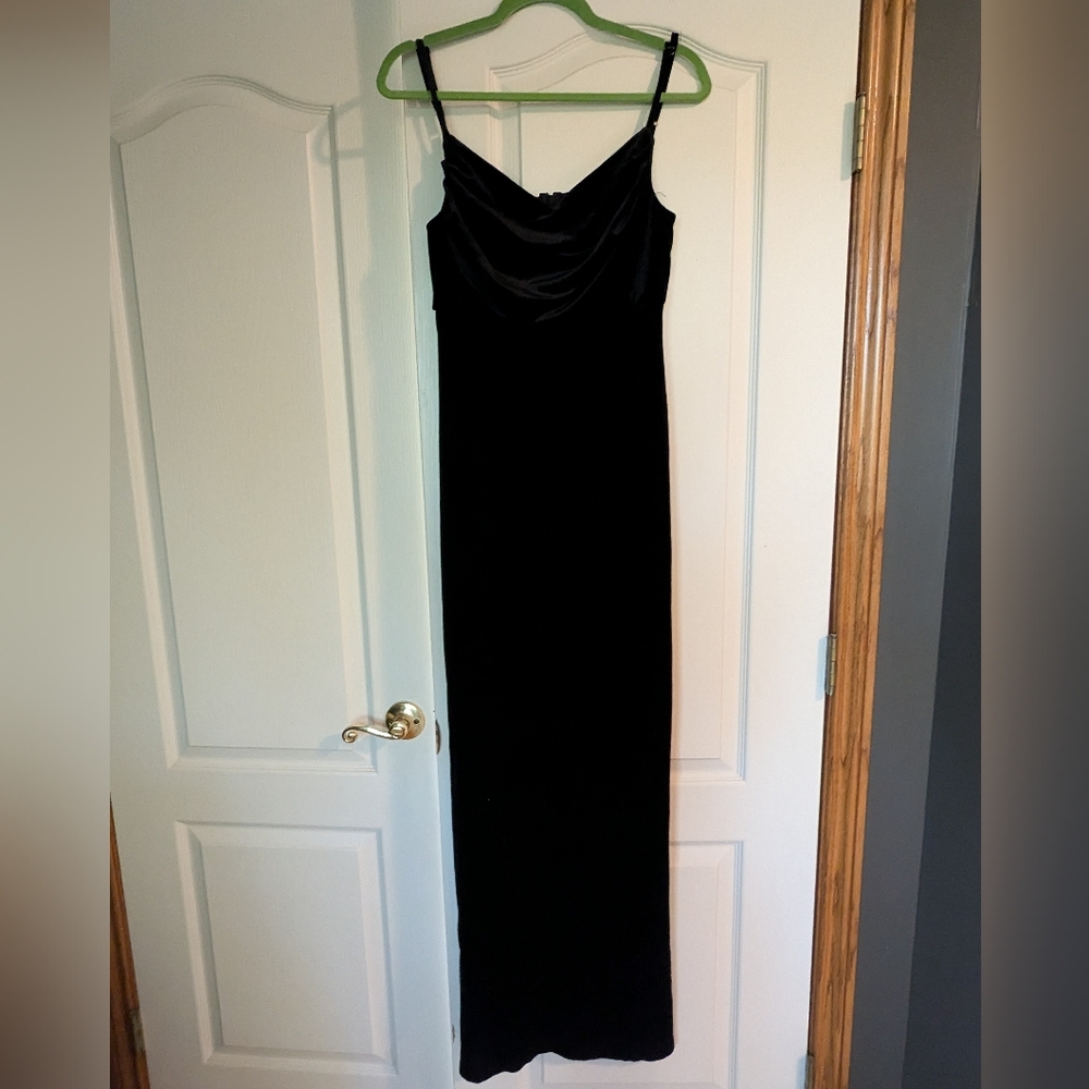 Black velvet cowl neck bridesmaid dress